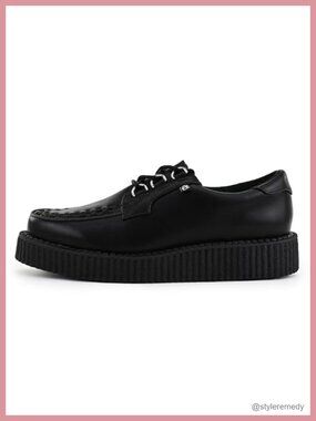 Faux Leather Platform Creeper Shoes Chunky Sole Lace Up Casual